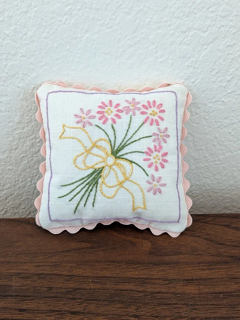 Vintage Miniature HandEmbroidered Floral Pillow 4.5